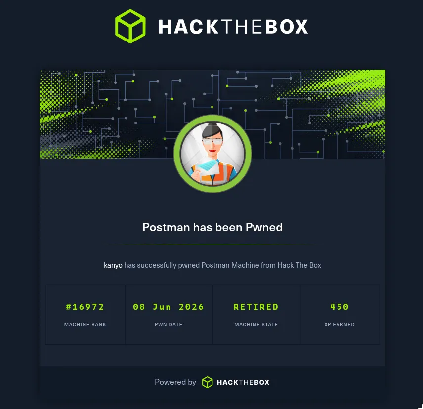 HTB Postman has been Pwned by kanyo on 08 Jun 2026
