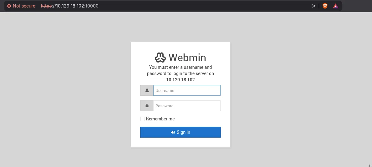 Webmin 1.910 login page at port 10000
