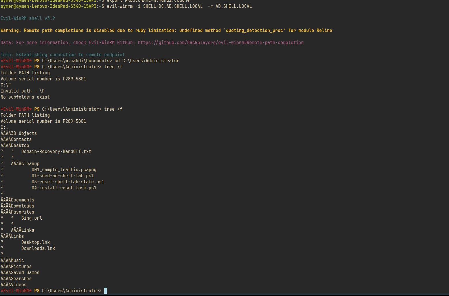 Evil-WinRM session as m.mahdi with Administrator desktop visible
