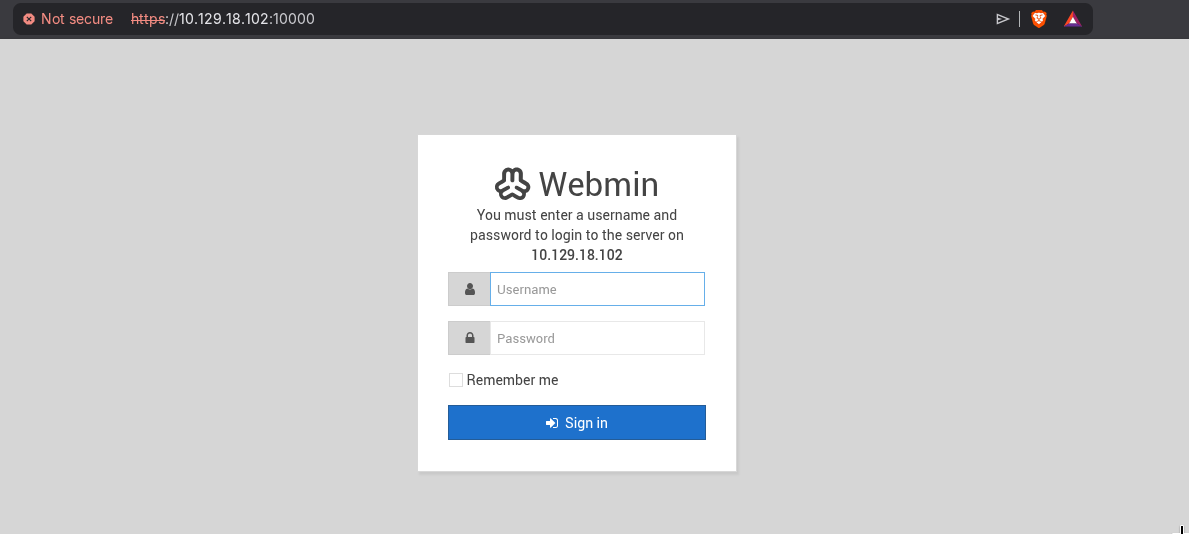 Webmin 1.910 login page at port 10000