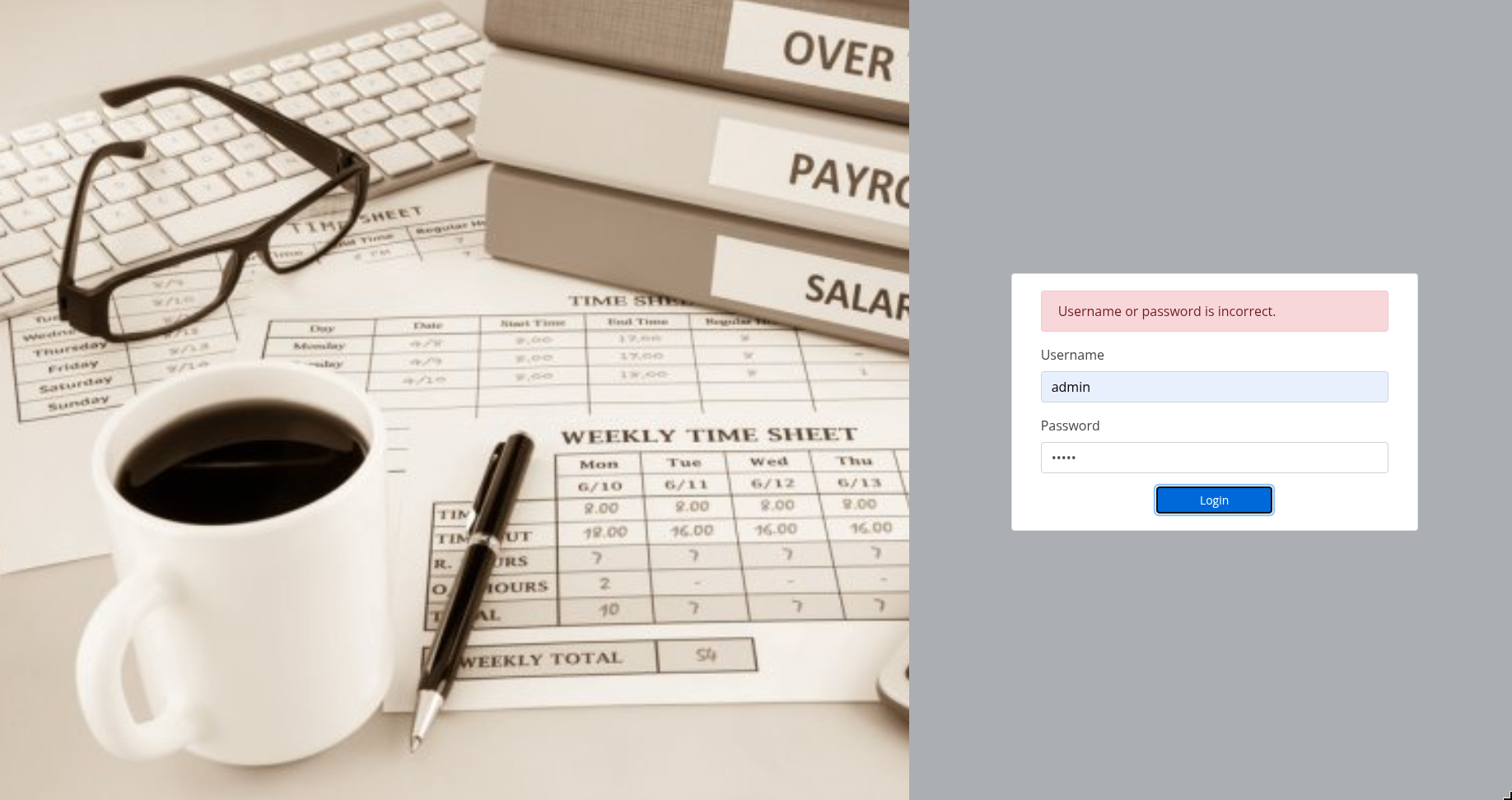 preprod-payroll.trick.htb login page with username and password fields